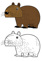 cartoon sketchbook american scene with happy and funny capybara on white background - illustration