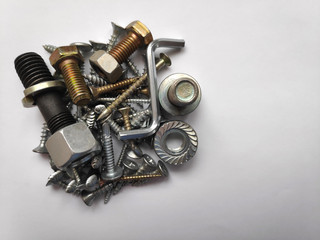 Bolts and screws. On white background.