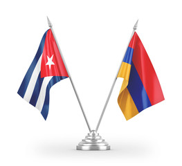 Armenia and Cuba table flags isolated on white 3D rendering