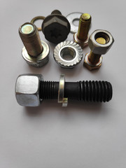 Bolts and screws. On white background.