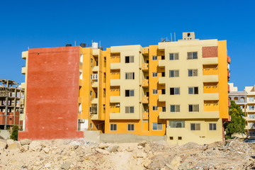 Construction of the new modern residential building in Hurghada, Egypt