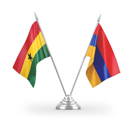 Armenia and Ghana table flags isolated on white 3D rendering