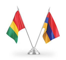 Armenia and Guinea table flags isolated on white 3D rendering