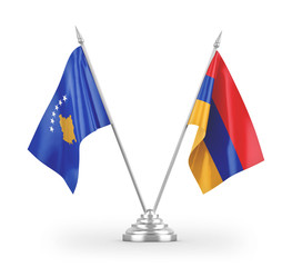 Armenia and Kosovo table flags isolated on white 3D rendering