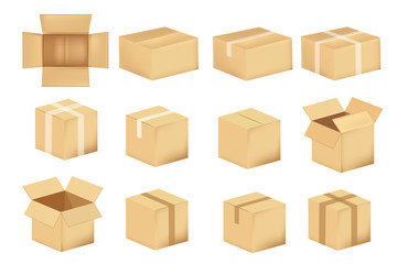 Set of cardboard boxes isolated on a white background. Vector illustration