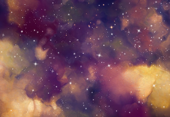 Abstract star field in galaxy space with watercolor digital art painting for texture background