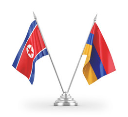 Armenia and North Korea table flags isolated on white 3D rendering