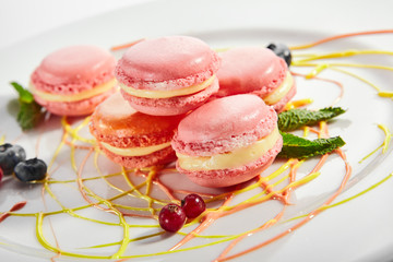 Macarons in white plate