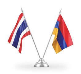 Armenia and Thailand table flags isolated on white 3D rendering