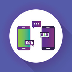 Concept icon of mobile phone with pay card, transaction message vector