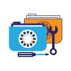 Folder and tools or settings icon isolated. Folder with wrench and screwdriver sign. Computer technical service