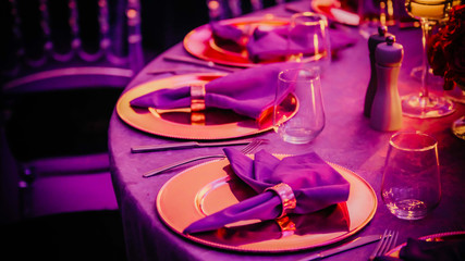 Elegant table setting with fork, knife and napkin
