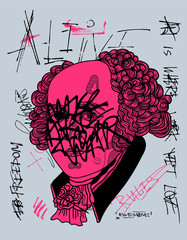 John Adams sculpture. Crazy pink calligraphy