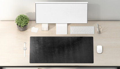 Blank black desk mat mouse and keyboard mockup, top view © Alexandr Bognat