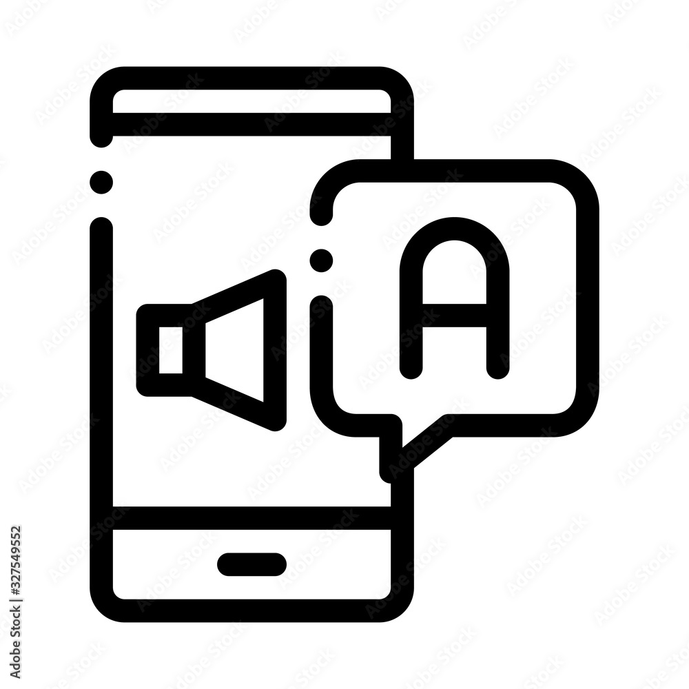 Poster smartphone translator app icon thin line vector. dynamic on smartphone screen and interpreter applic