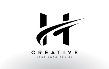 Creative H Letter Logo Design with Swoosh Icon Vector.