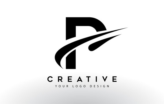 Creative P Letter Logo Design with Swoosh Icon Vector.