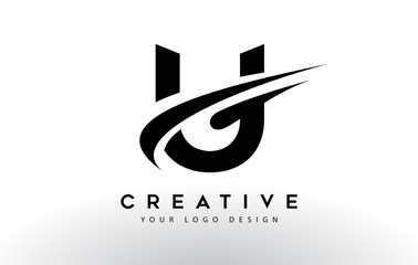 Creative U Letter Logo Design with Swoosh Icon Vector. - obrazy, fototapety, plakaty