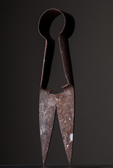 rusty old shears against dark grey background