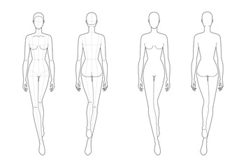 Fashion template of walking women. 