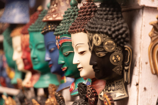 Nepal Kathmandu souvenir gift in street market for tourist.Nepali word in the photo refer to prayer word in buddhism