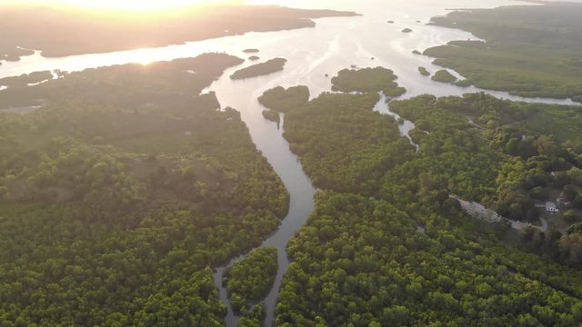 Aerial shot of River delta at Zanzibar Archipelago, Chake Chake, the largest city of the Pemba island