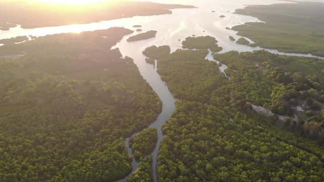 Aerial shot of River delta at Zanzibar Archipelago, Chake Chake, the largest city of the Pemba island