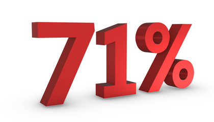 Number Seventy One Percent 71% Red Sign 3D Rendering Isolated on White Background