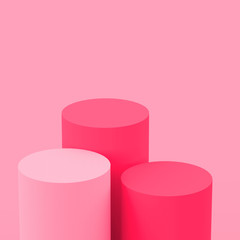 3d white pink rose cylinder podium minimal studio background. Abstract 3d pastel color geometric shape object illustration render. Display for cosmetic perfume fashion product.