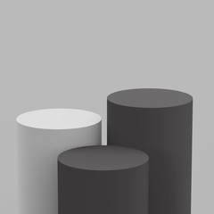 3d gray and white black cylinder podium minimal studio background. Abstract 3d geometric shape object illustration render. Display for product business online.