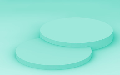 3d green bright cylinder podium minimal studio background. Abstract 3d geometric shape object illustration render. Display for food natural product.