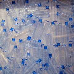 Plastic bottles for recycling, closeup background