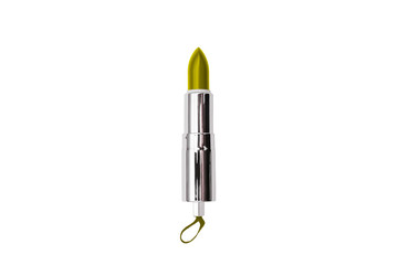 light green lipstick. Attributes of female cosmetics. Cosmetic product for applying makeup.