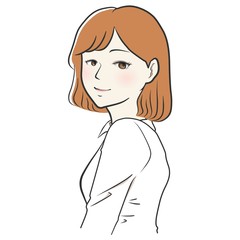 女性　微笑み　ワイシャツ