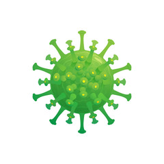 The vector illustration of the green coronavirus is just on a white background.