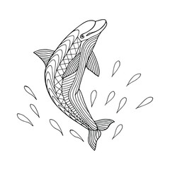 Sea animal dolphin. Coloring book. Vector stock illustration eps 10. hand drawing