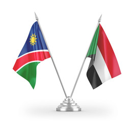 Sudan and Namibia table flags isolated on white 3D rendering