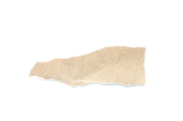 Recycled paper craft stick on a white background. Brown paper torn or ripped pieces of paper isolated on white background.
