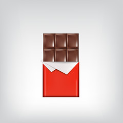 Chocolate bar, red polyethylene wrap, vector object