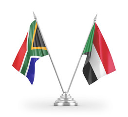 Sudan and South Africa table flags isolated on white 3D rendering