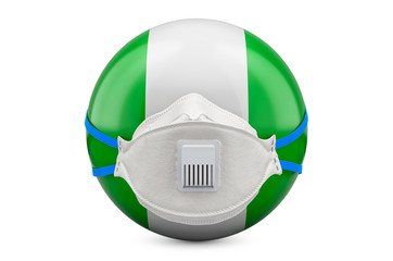 Nigeria with filtering half face mask, respirator. 3D rendering