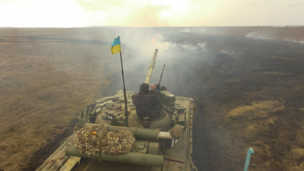 Tank company drills,T-64 tank on the battlefield