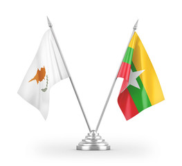 Myanmar and Cyprus table flags isolated on white 3D rendering