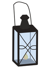 vintage oil lantern or kerosene lamp. isolated on white background. Retro gas lamp with glowing fire wick. Rustic tourist oil lantern vector illustration.