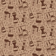 Doodle coffee maker seamless pattern for brown paper
