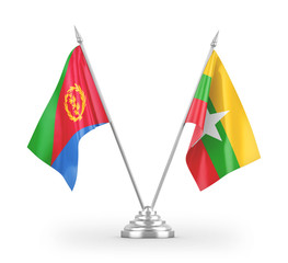 Myanmar and Eritrea table flags isolated on white 3D rendering