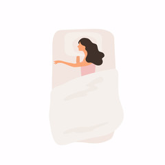 Woman sleeping at night in her bed. Good healthy sleep concept. Sweet dreams.