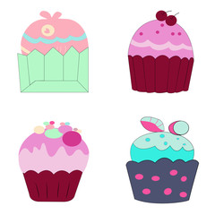set of colorful cupcakes vector design 