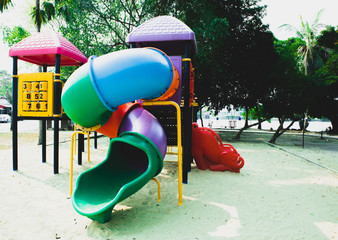 colorful playground equipment in the park.