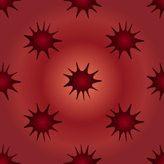 Virus seamless pattern in red. Isolated red background. Vector abstraction. The idea for a medical article, educational literature. Dangerous strain.